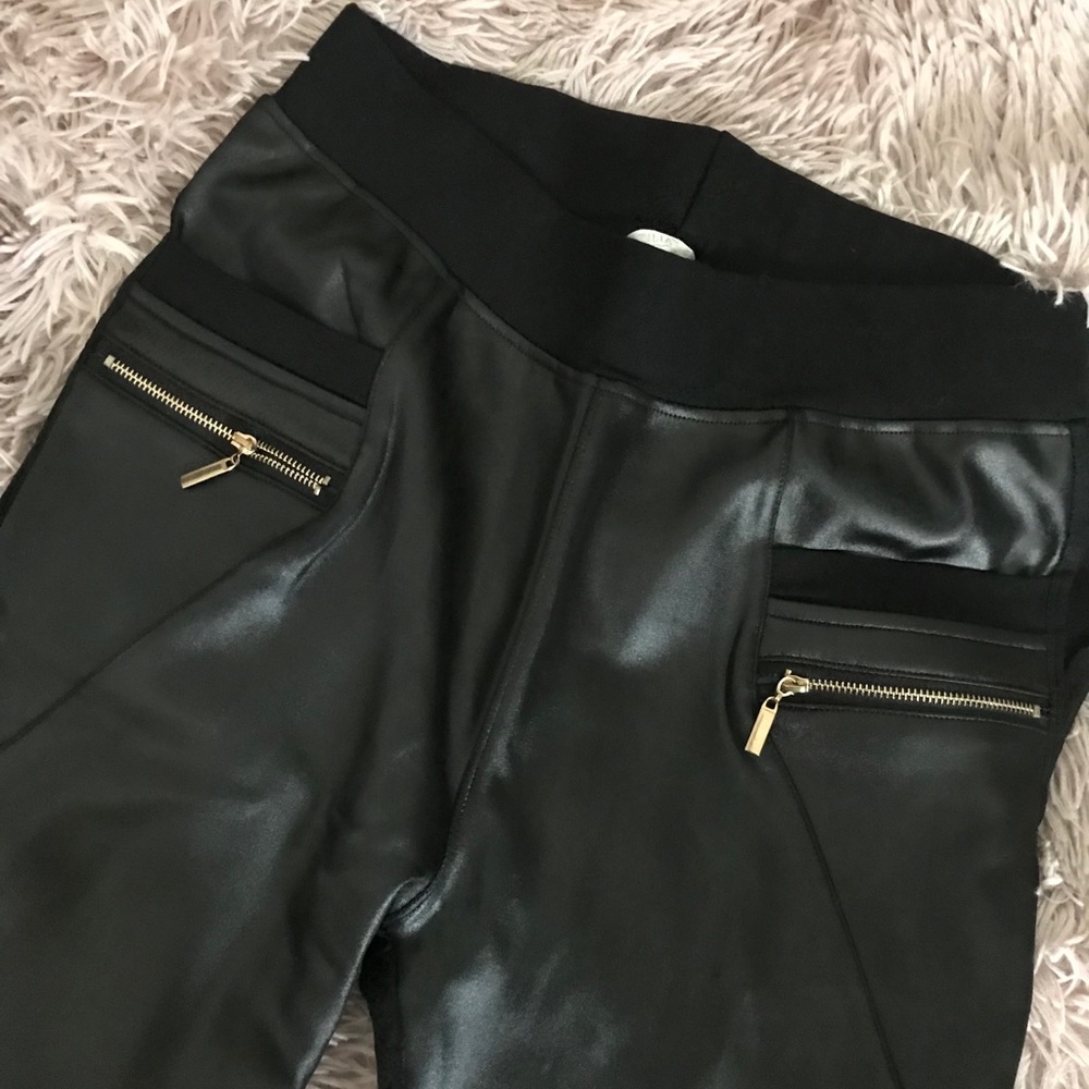 Satin leggings with zipper detail